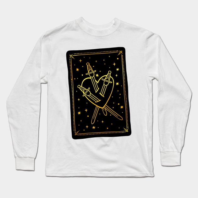 Three of Swords Tarot Gold Long Sleeve T-Shirt by OccultOmaStore
